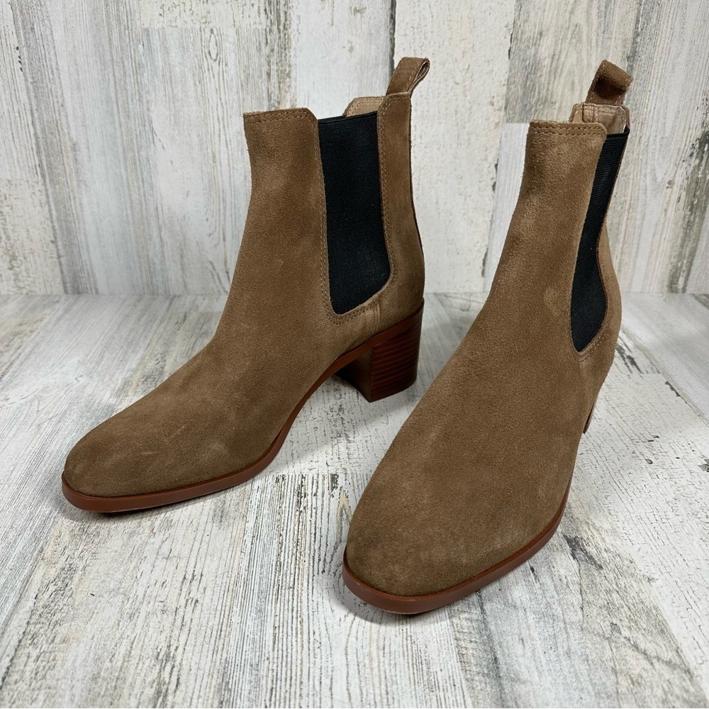 Steve Madden Ankle Boots Rhiannon Chelsea‎ Brown Suede Block Heel Minimalist - Picture 6 of 13
